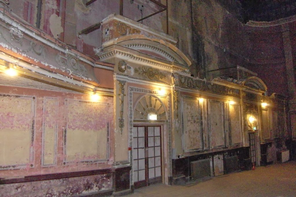 Alexandra Palace - Secret Theatre original painted walls , now peeling paint