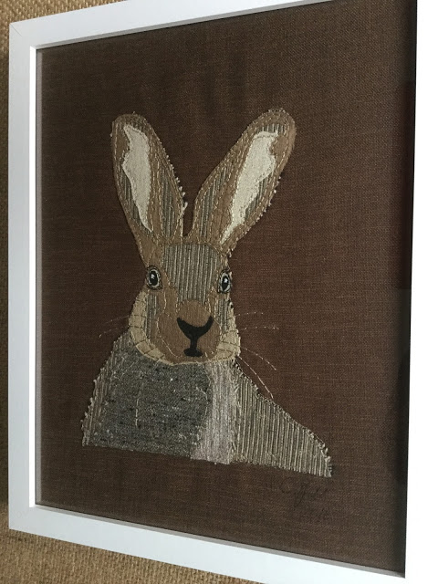 Embroidery Stitched Hare Framed and Mounted on the Wall