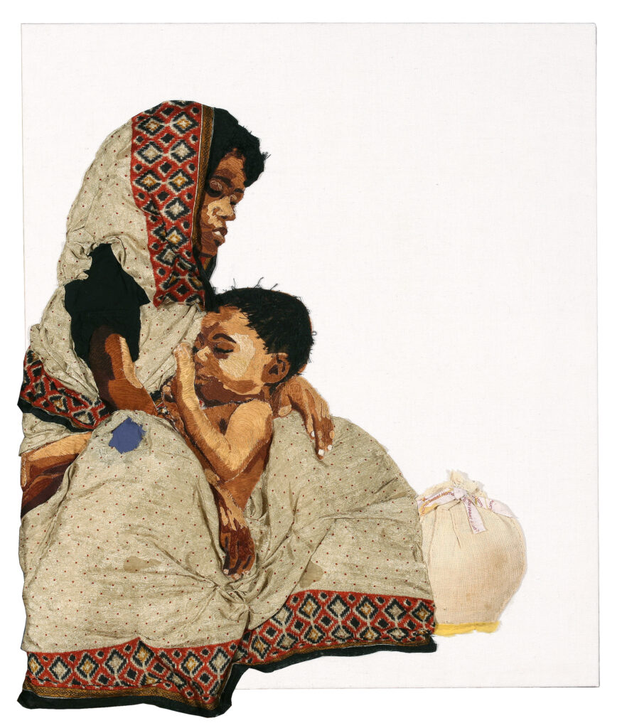 "Madonna and Child" - A young woman and child, begging on the streets in India - in stitch