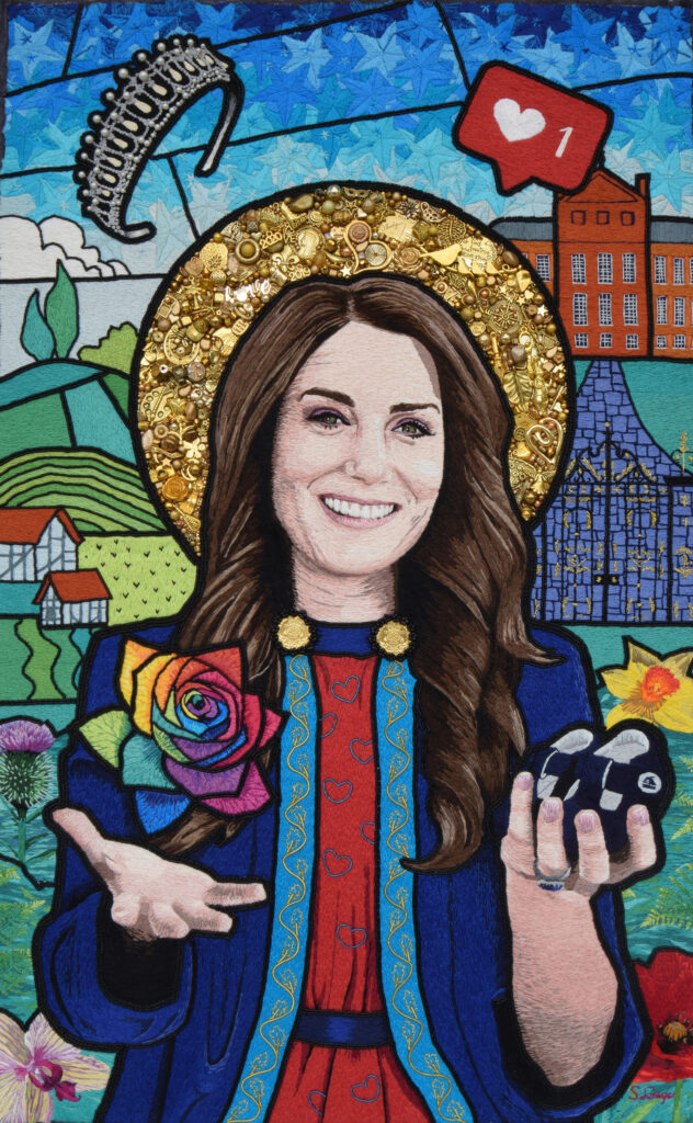 Hand beaded and Hand embroidered image of the Duchess of Cambridge