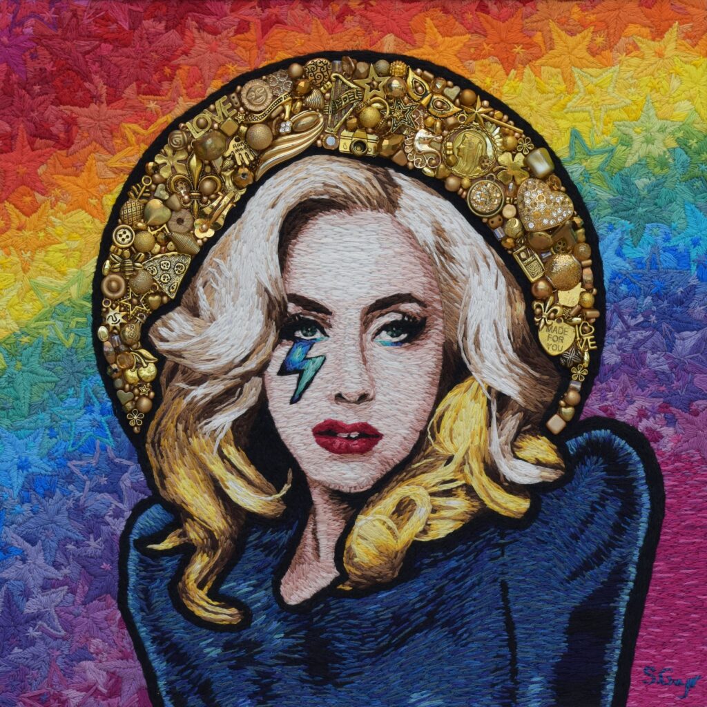 Hand beaded and Hand embroidered image of Lady Gaga