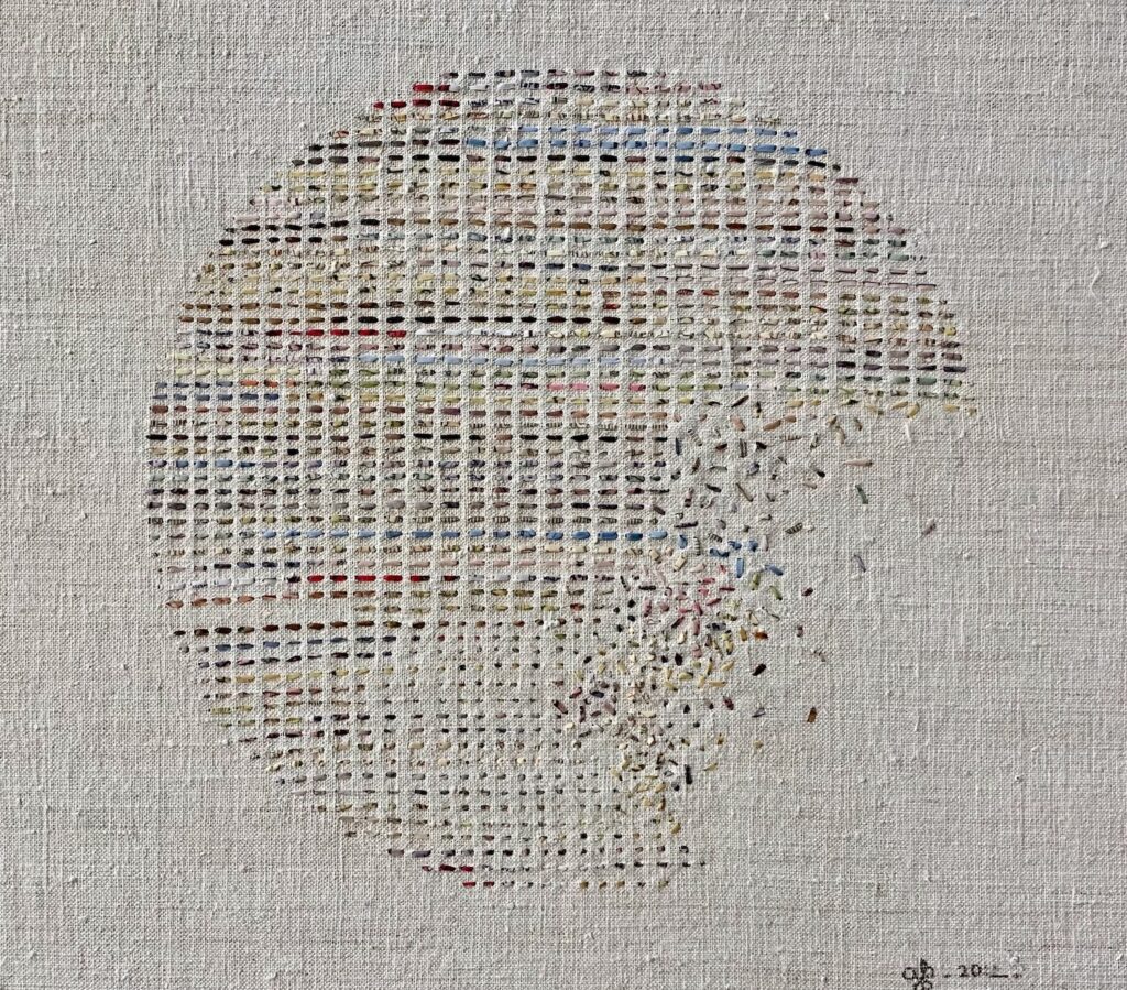 Textile art created from vintage maps